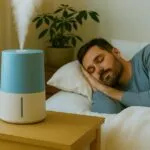 male sleeping while using humidifier
