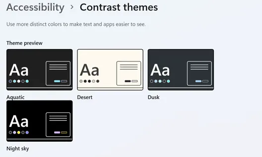 Contrast themes in Windows 11