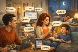 Notifications interrupt meals, family conversations, and moments of rest.