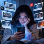 Person anxiously scrolling through negative news and social media content on a smartphone
